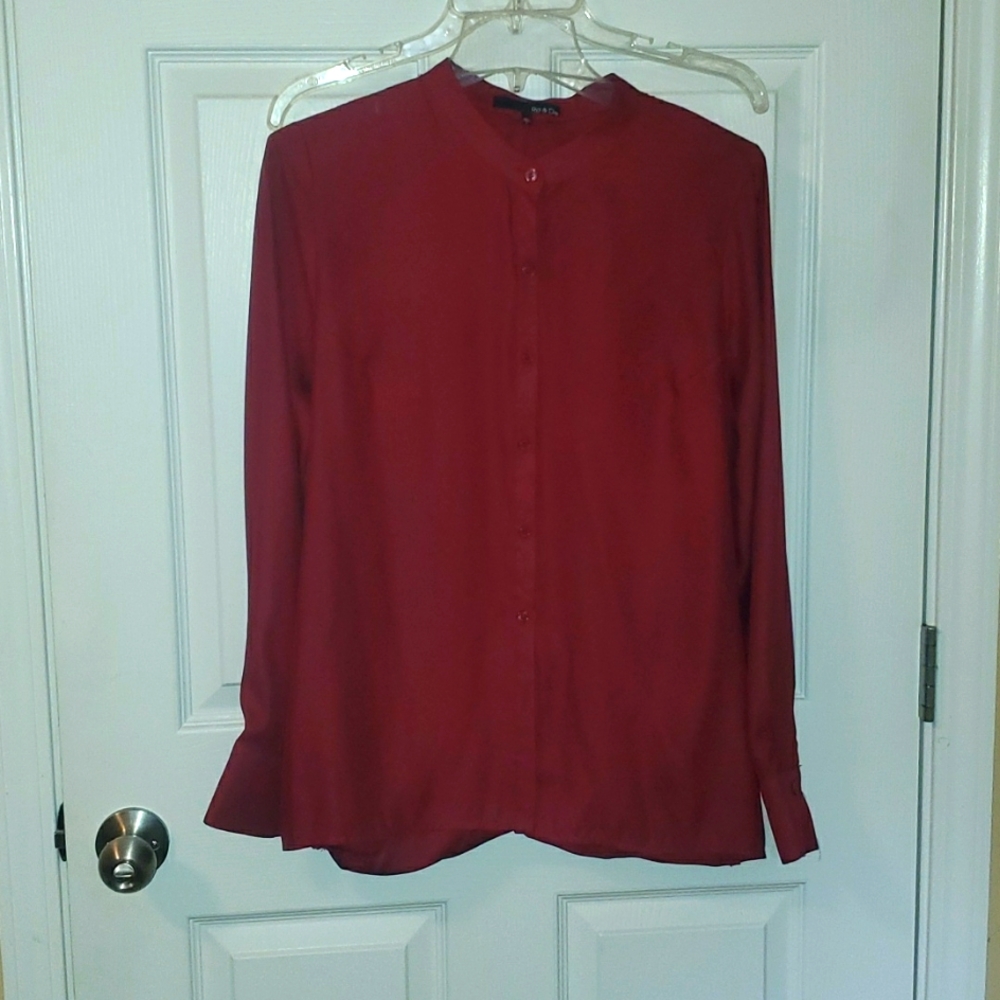 Ro & De Collarless Red Blouse Size Large